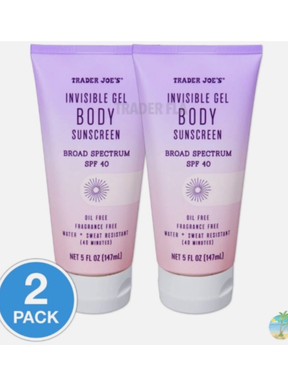 2x Trader Joe's Invisible Gel Body Sunscreen SPF 40 Oil Free Water Resistant